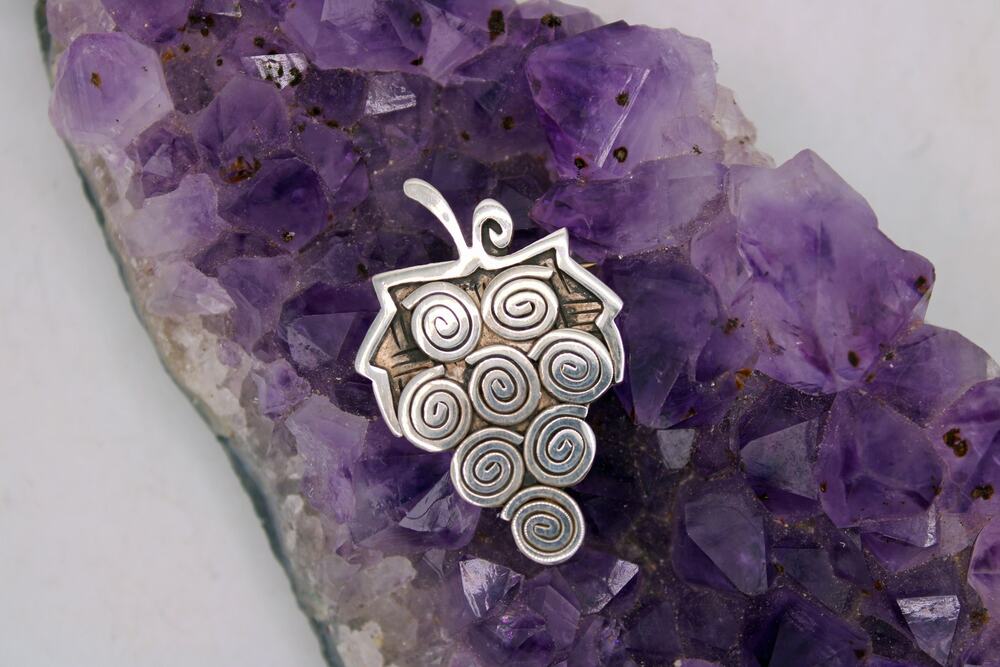 Far Fetched Sterling Silver Whimsical Grape Brooch